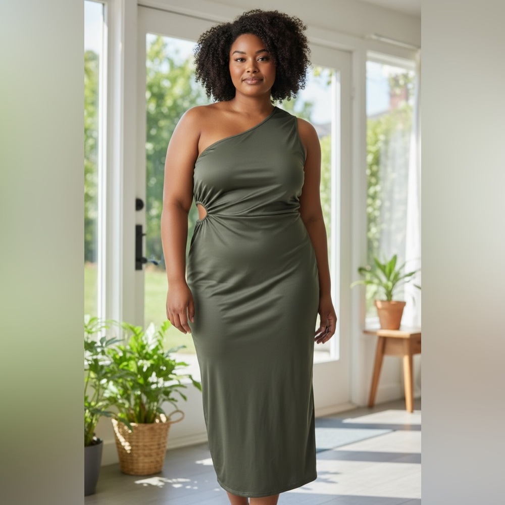 Elegant One-Shoulder Green Dress